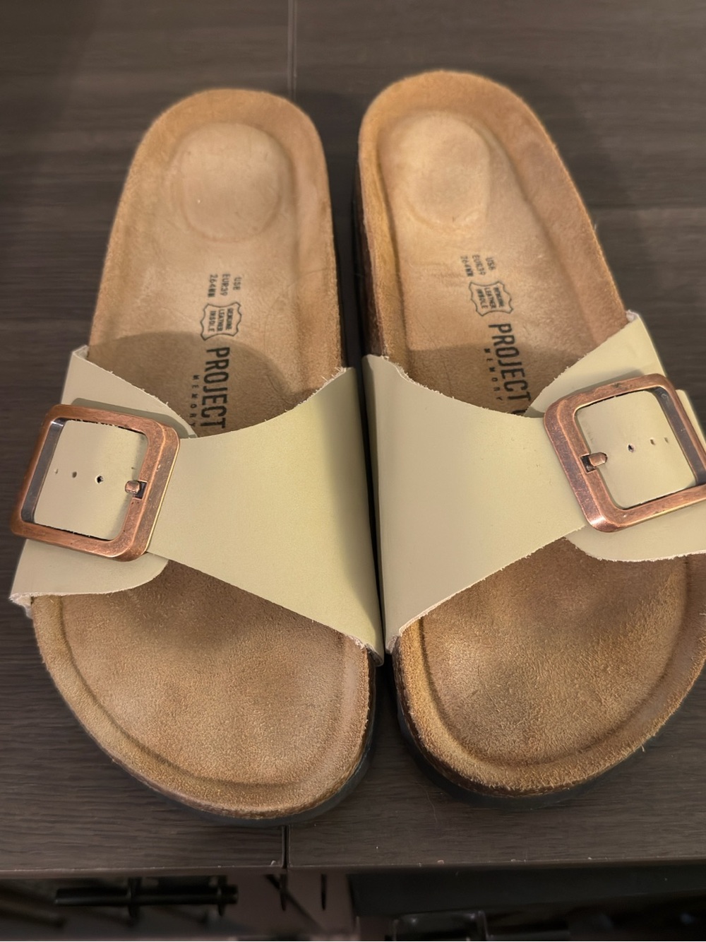 Project Cloud Memory Foam Leather Sandals - Cream/Nude Color with Copper Buckles